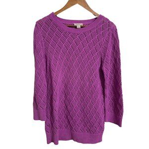 Ann Taylor LOFT Purple 3/4 Sleeve Perforated Open Knit Sweater Women's Size SM